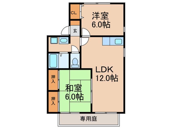 セジュールひろかわE棟(2LDK/1階)の間取り写真