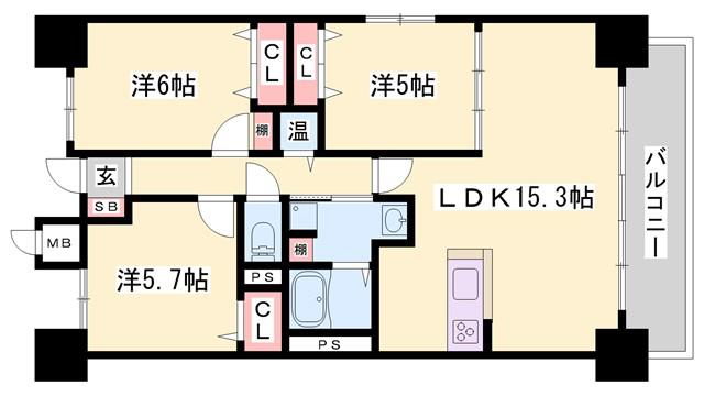 アバンセ姫路(3LDK/3階)の間取り写真