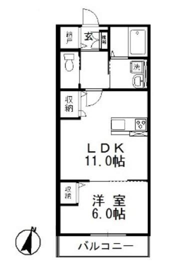 ローレルA(1LDK/1階)の間取り写真