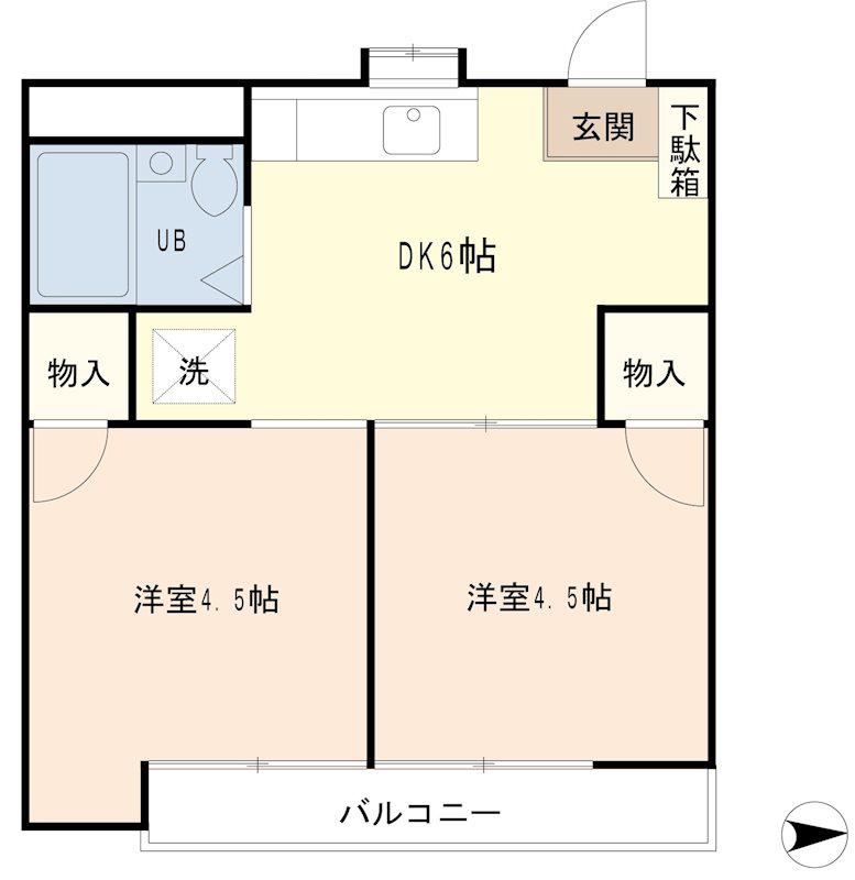 メゾンド尾間木(2DK/3階)の間取り写真