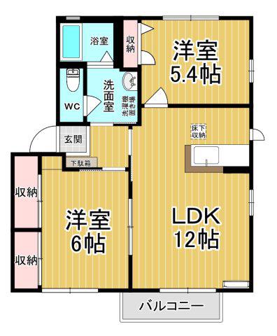 ラフォーレハピネスD棟(2LDK/1階)の間取り写真