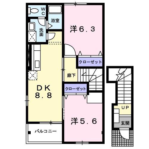 シェーンプラッツA(2DK/2階)の間取り写真