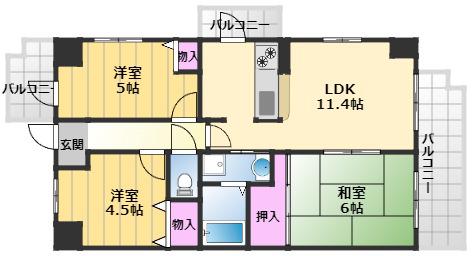 サバービア泉大津(3LDK/2階)の間取り写真