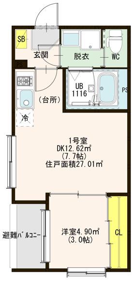 EALING APARTMENT(1DK/1階)の間取り写真