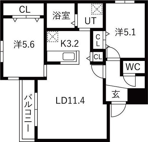 グランディール琴似(2LDK/3階)の間取り写真