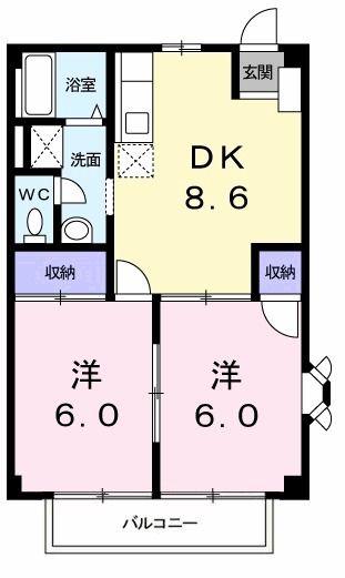 カーサ西野(2DK/1階)の間取り写真