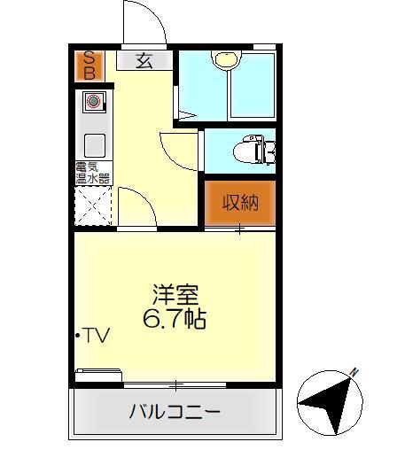 ピープルハイツA棟(1K/2階)の間取り写真