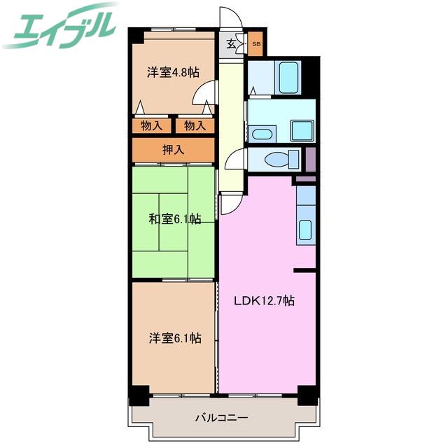 ブランルージュ南町(3LDK/5階)の間取り写真
