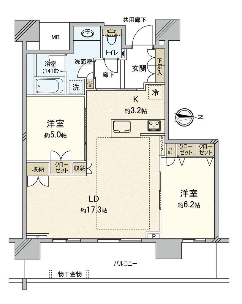 プラウドタワー岡山(2LDK/23階)の間取り写真