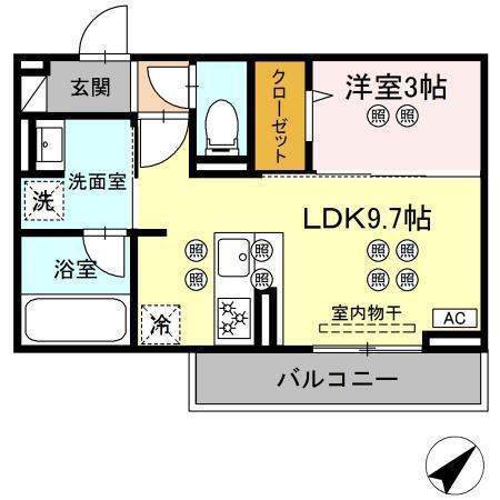  ディアライズ旭通 B棟(1LDK/3階)の間取り写真