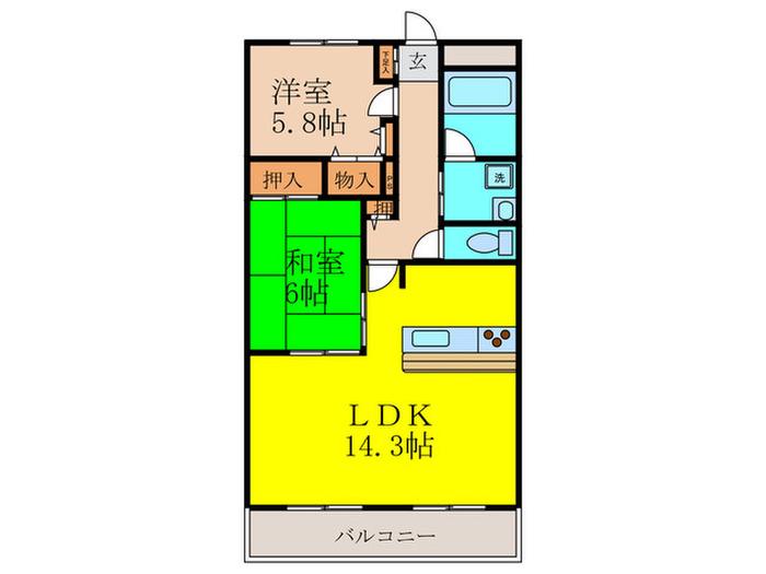 フォーラムノリタケII(2LDK/1階)の間取り写真