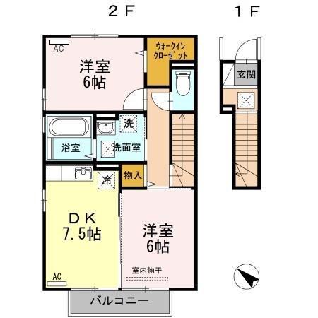 リリア 弐番館(2DK/2階)の間取り写真