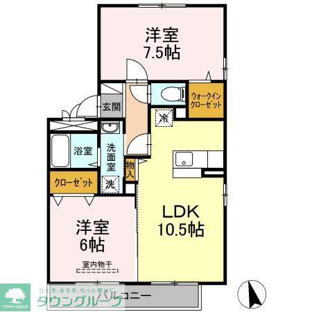 リビングタウン三ッ木C(2LDK/2階)の間取り写真