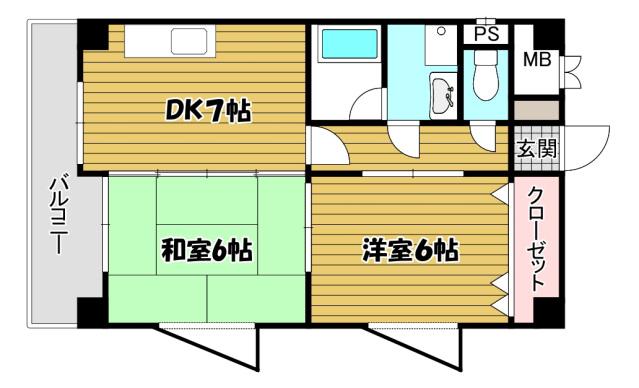メゾンドウエスト(2DK/2階)の間取り写真
