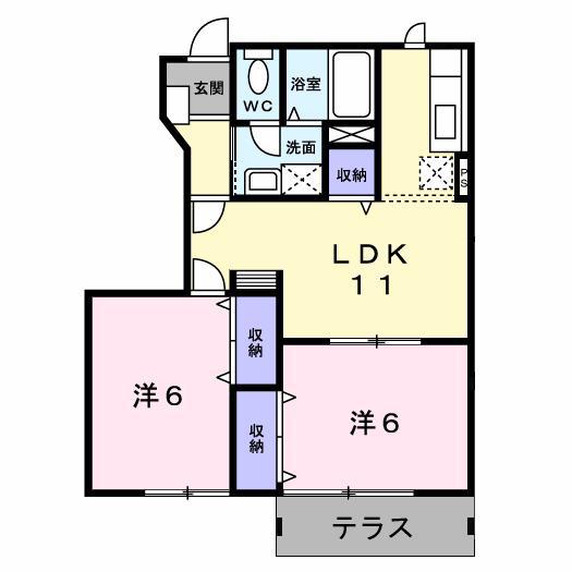エクセール真砂A(2LDK/1階)の間取り写真