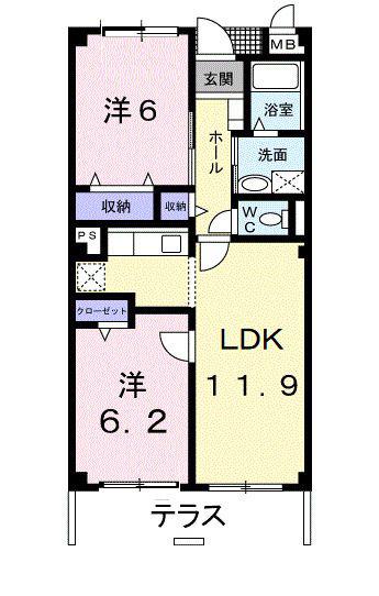 サニーヒル仙台南(2LDK/1階)の間取り写真