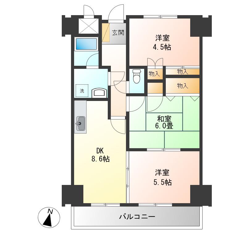 オーベルジュ戸田(3DK/4階)の間取り写真