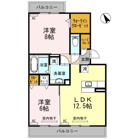 シューラク(2LDK/2階)の間取り写真