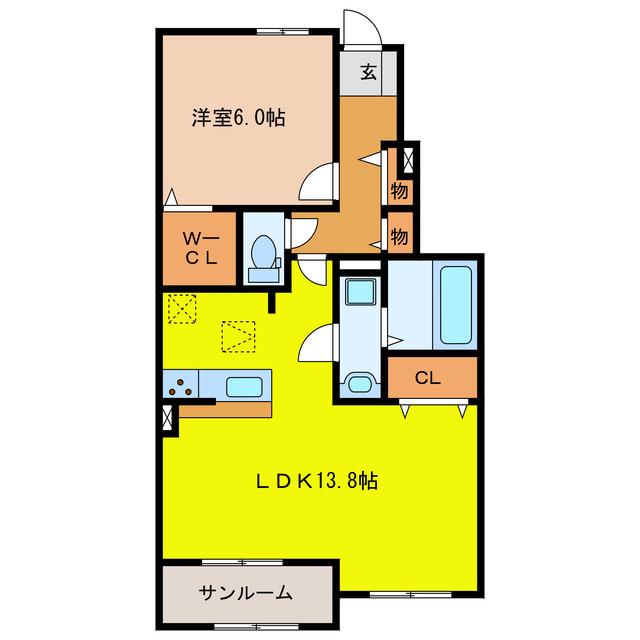 樽見鉄道 東大垣駅 徒歩21分 2階建 築6年(1LDK/1階)の間取り写真