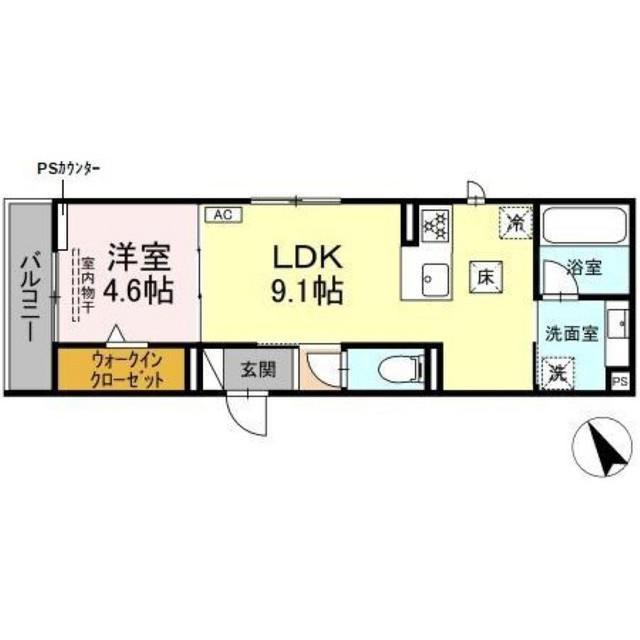 ワイズヴィラ岐南イースト(1LDK/1階)の間取り写真