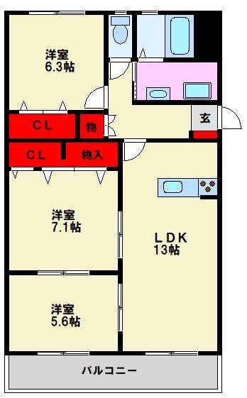 進藤コーポ(3LDK/3階)の間取り写真