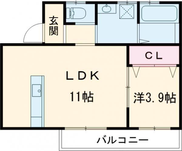 シャンドゥ・フルール B(1LDK/2階)の間取り写真