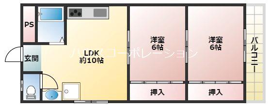 シバタハイツ(2LDK/2階)の間取り写真