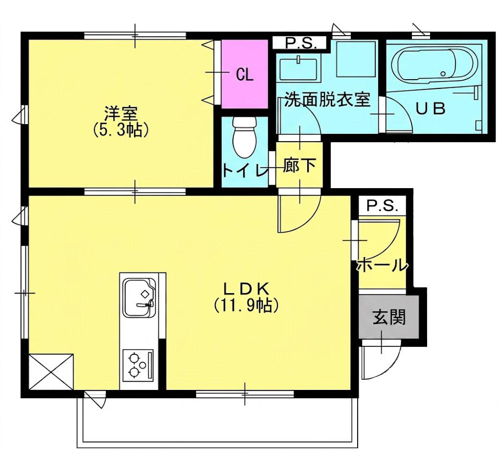 野口町水足PJ(1LDK/1階)の間取り写真