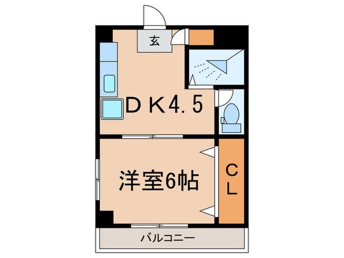 東幸ハイツ(1DK/4階)の間取り写真