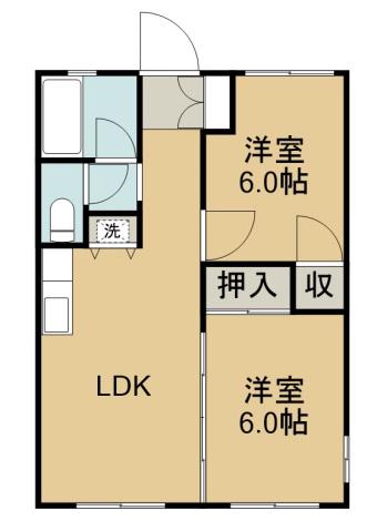 浅見ハイツ(2LDK/2階)の間取り写真