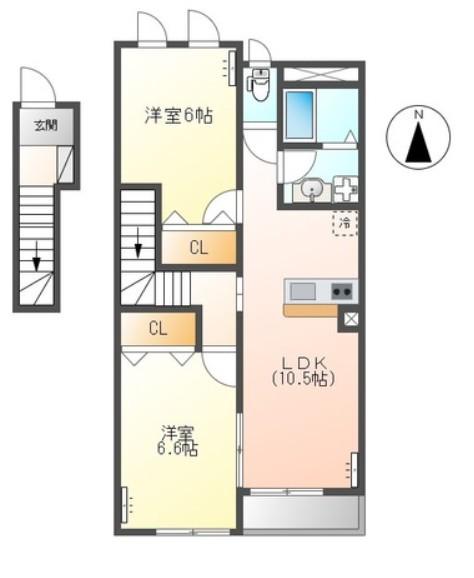 カームオータム南古谷(2LDK/2階)の間取り写真