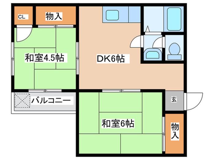 三登ハイツ(2DK/5階)の間取り写真
