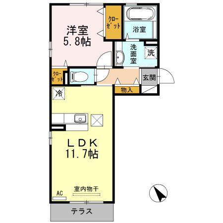 ライジングサンIII(1LDK/1階)の間取り写真