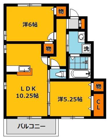 ルピナスコートB(2LDK/1階)の間取り写真