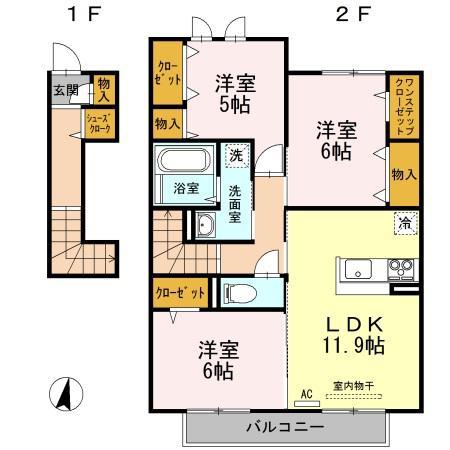 モンプリミエルラシオンII(3LDK/2階)の間取り写真