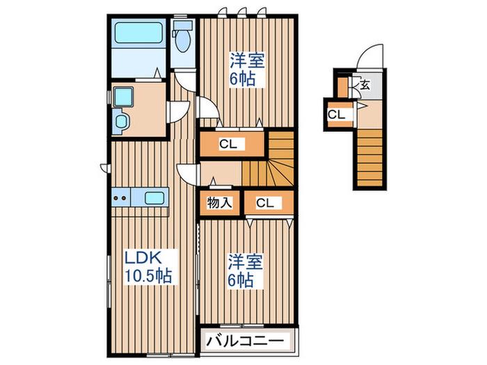 グランドソレイユ上余田(2LDK/2階)の間取り写真