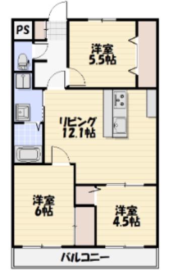 総建みどりハイム(3LDK/4階)の間取り写真