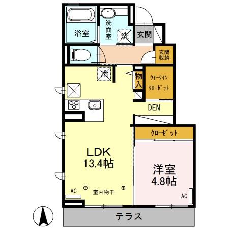 トラース沃宮(1LDK/1階)の間取り写真