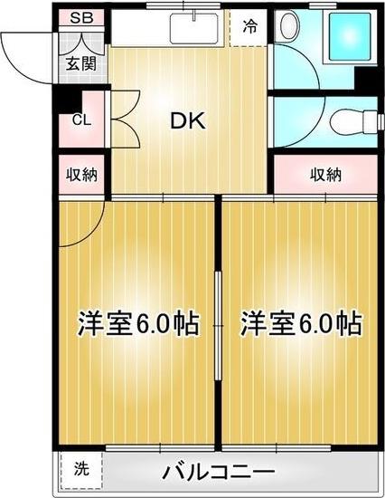 後藤石坂コーポ(2DK/1階)の間取り写真