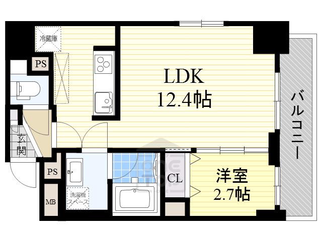 フレール江坂レジデンシャル(1LDK/9階)の間取り写真