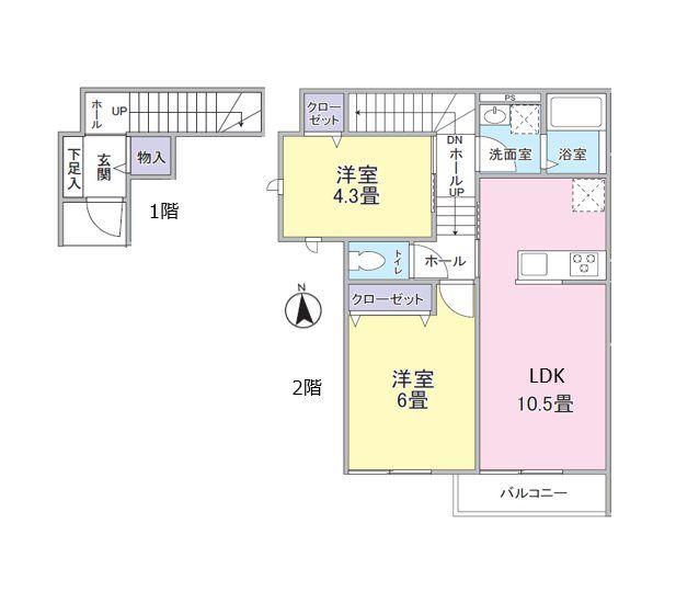 東大和市AP(2LDK/2階)の間取り写真
