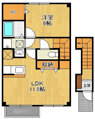 プラシードⅡ(1LDK/2階)の間取り写真
