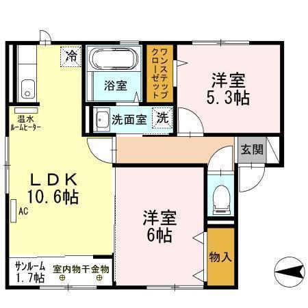 ディアコート A(2LDK/1階)の間取り写真