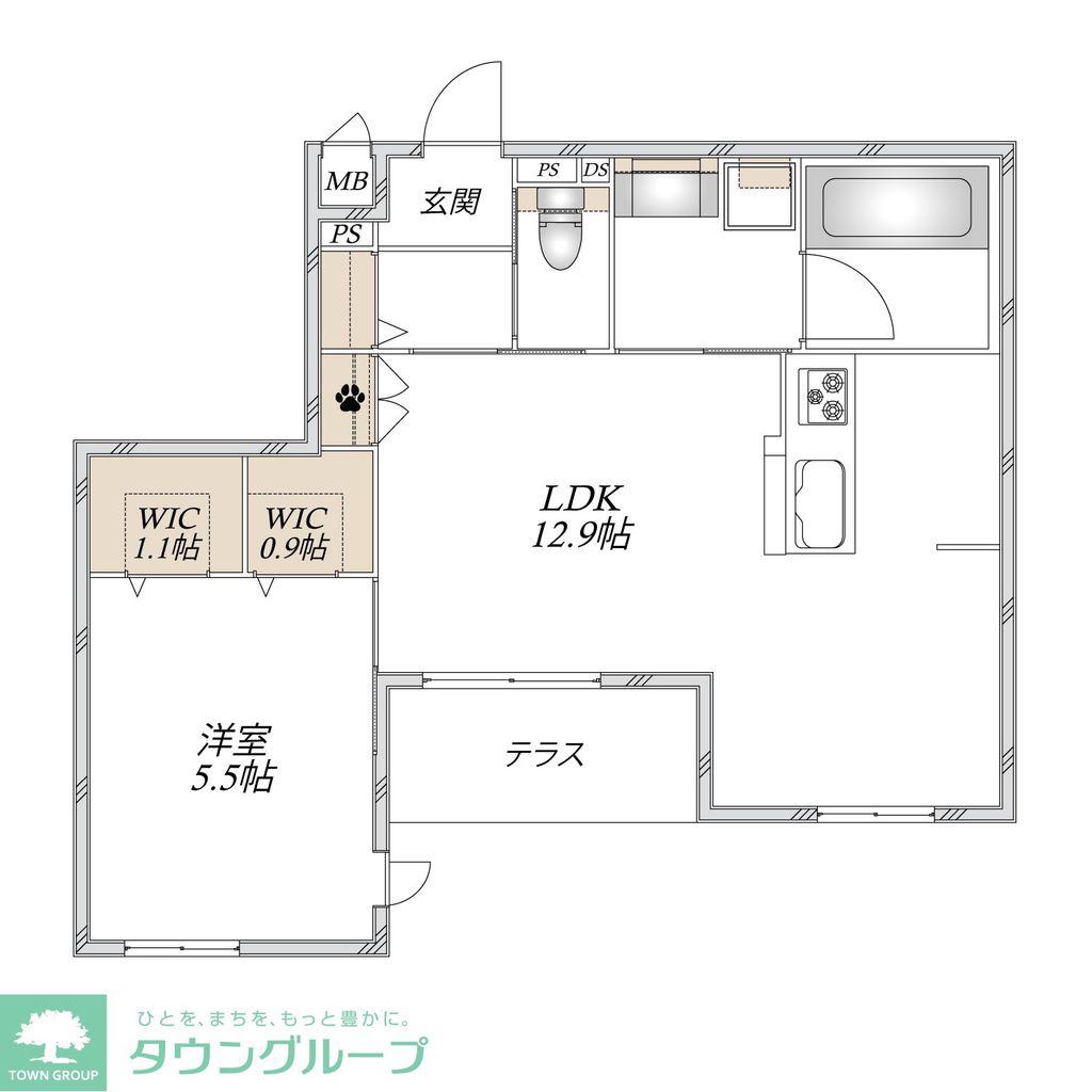 ロコティーダ武蔵新城(1LDK/1階)の間取り写真