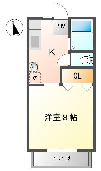 グランシェール黒岩(1K/1階)の間取り写真