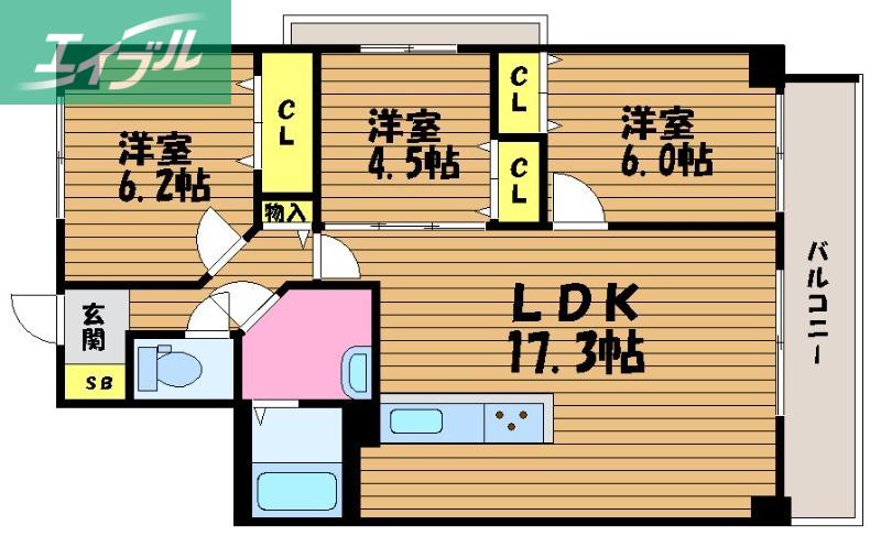 クレール今 ウエスト(3LDK/4階)の間取り写真