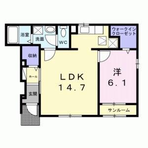 パーク・エノコダ(1LDK/1階)の間取り写真
