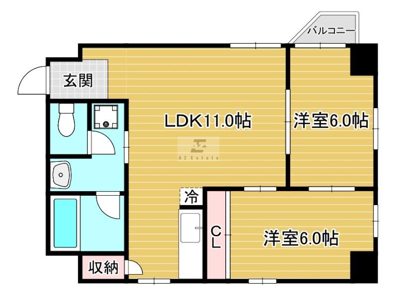 カナオリビル(2LDK/3階)の間取り写真