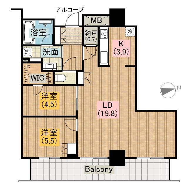 プラウドタワー堺東(2LDK/18階)の間取り写真