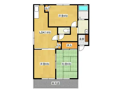 クエストヒル陣原  A棟(3DK/1階)の間取り写真